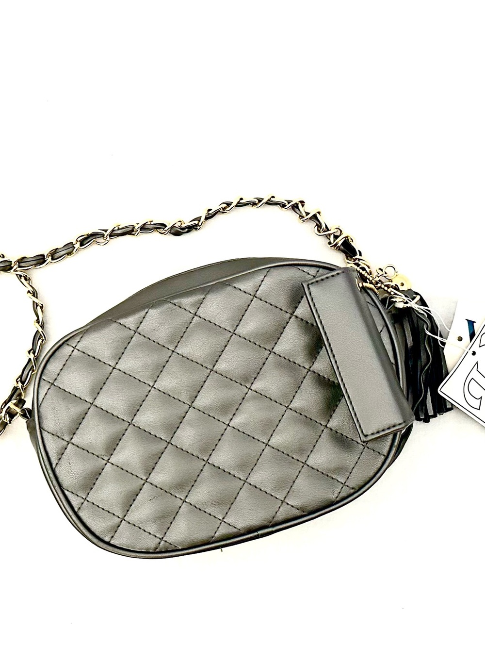 Via Piagga Quilted Oval Crossbody Bag in Bronze w/Lipstick Case